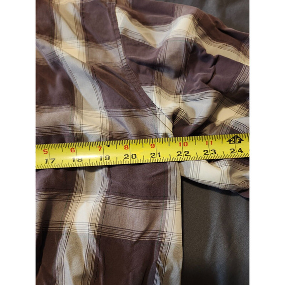 HOBIE Shirt Men's Brown Large Plaid Short Sleeve Button Front Embroidered READ‎ - Picture 8 of 9